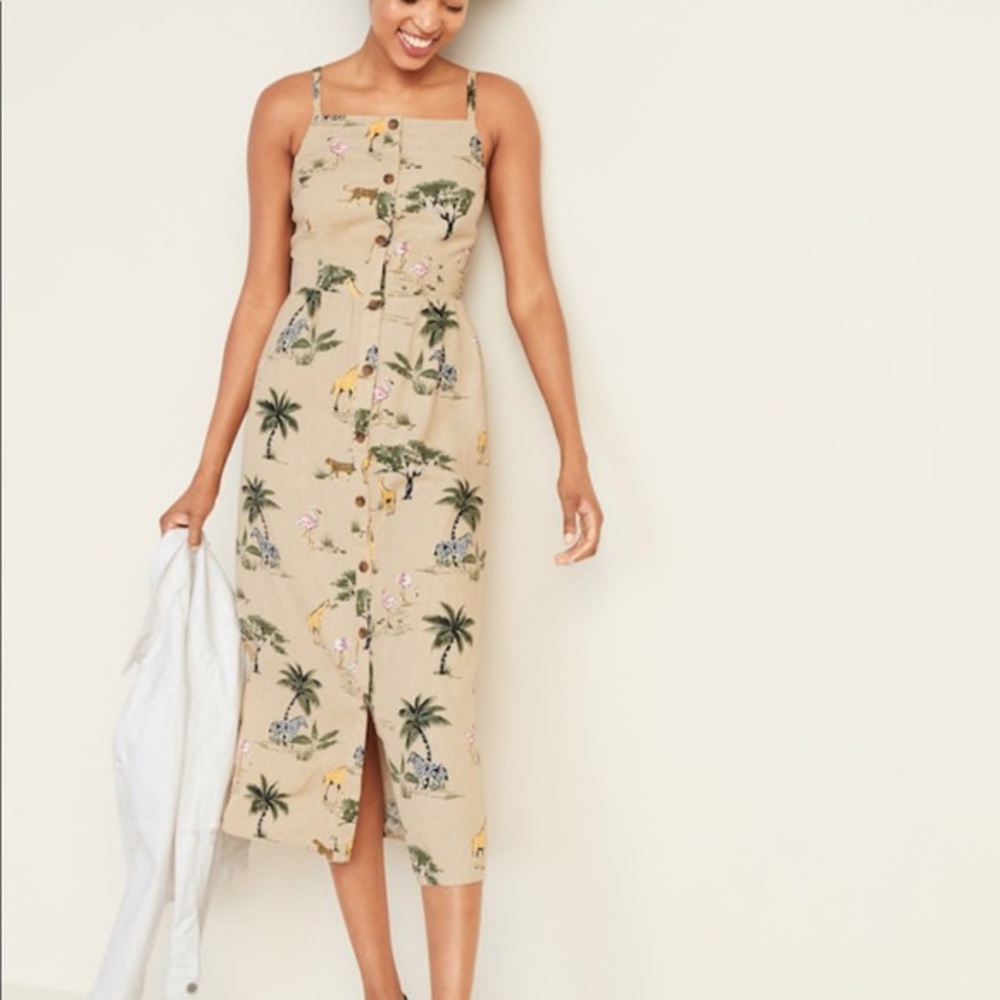 Old Navy Safari Linen Buttom Front Midi Dress, S